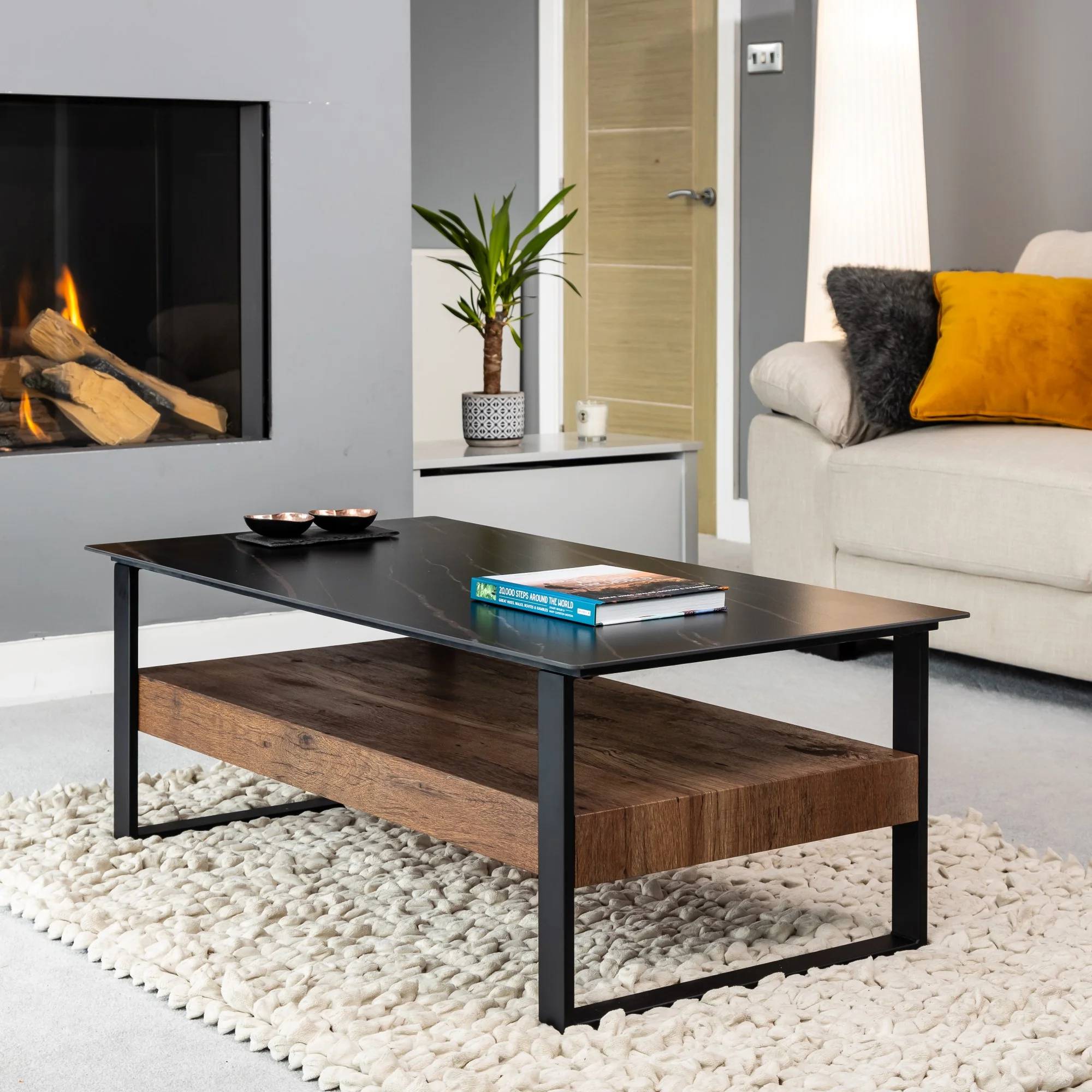 Ascent Rectangular Stone Coffee Table with Shelf - Image 2